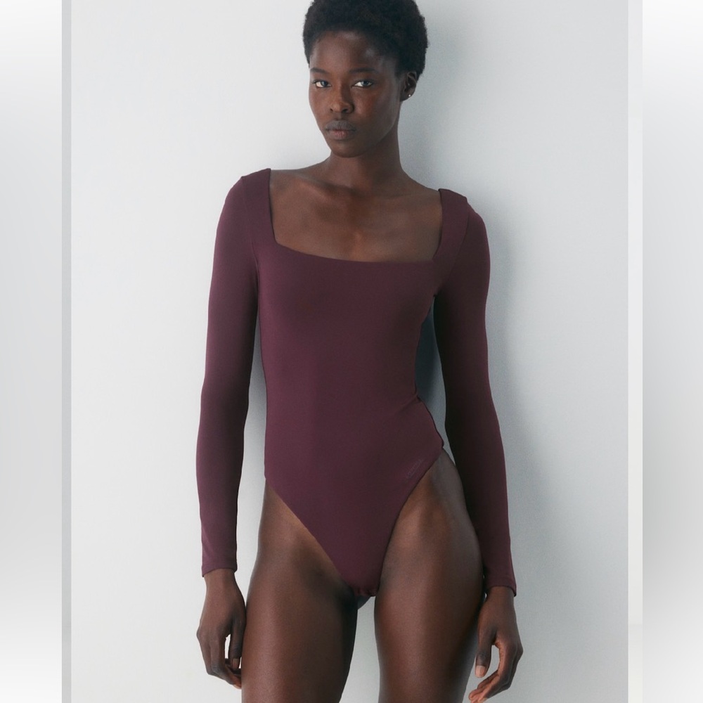 Babaton Deep Burgundy Long Sleeve Bodysuit